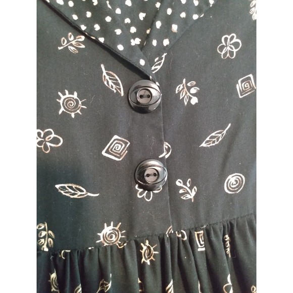 Vintage Dilly's Women's Black 100% Cotton Floral Dress XS Hand Made In USA - Picture 6 of 9